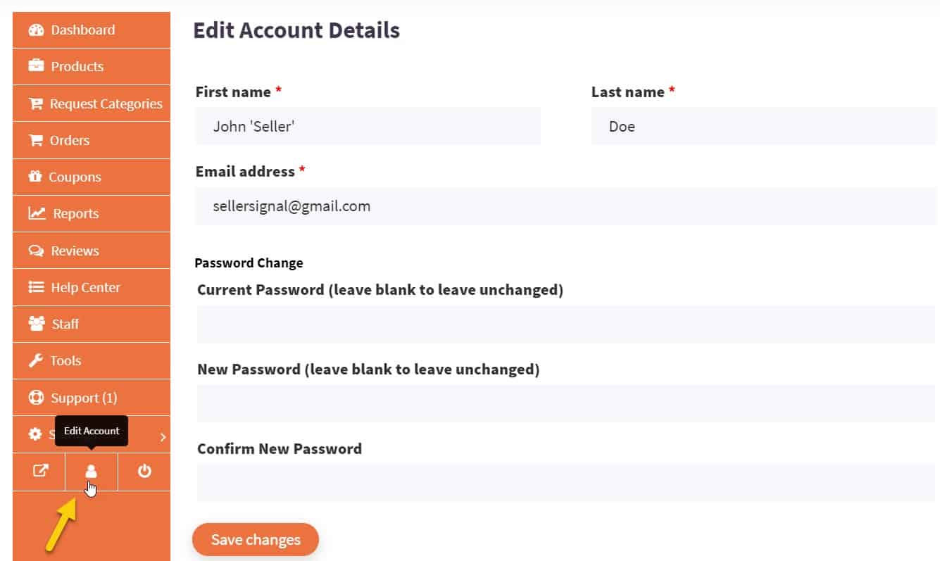 Screenshot of the edit account details section