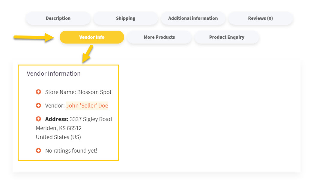 Screenshot of product vendor details
